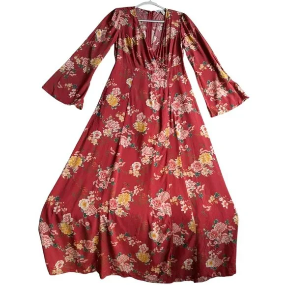 forever 21 boho maxi dress Lace-Trim Satin Floral Maxi Dress main image 0